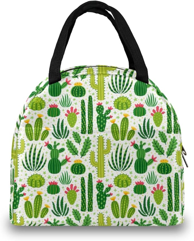 Insulated Lunch Bag for Women Men Green Cactus Waterproof Thermal Tote Bag Reusable Lunch Box Container Lunch Holder Leakproof Lunch Cooler Bag Picnic Travel Work