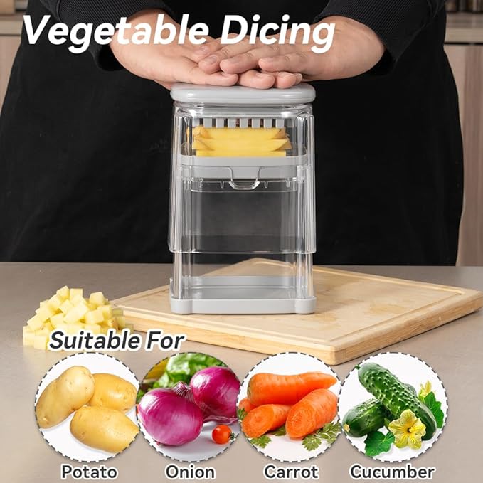 French Fry Cutter 3 in 1 Potato Onion Chopper Multifunction Egg Apple Slicer Kitchen Vegetable Cutter Dicer for Cucumber, Tomato, Zucchini, Carrot, Citrus Stainless Steel Blade