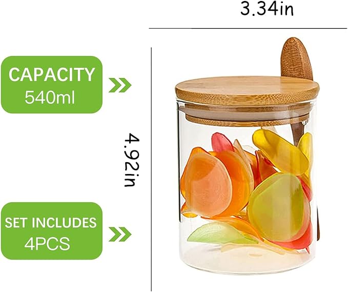 【Father’s Day Gift】4 Pack Glass Jar with Bamboo Lids, 18.5Oz Glass Containers with Airtight Bamboo Lid 100% Sealed overnight oats jars salad prep jars for Candy Coffee Beans Sugar Nuts Cookies
