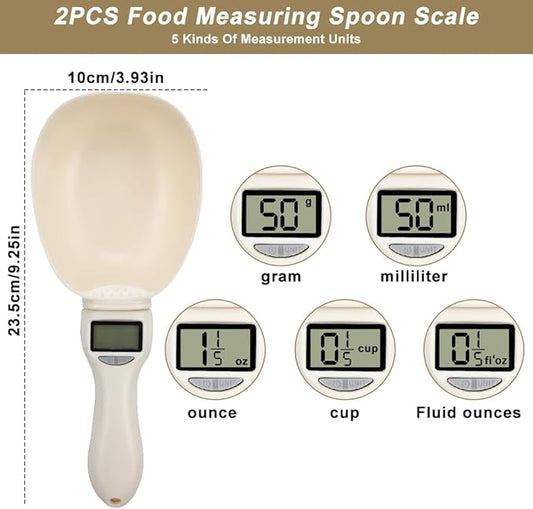 2PCS Food Measuring Spoon with Hook Electronic Kitchen Measuring Spoon Scale with LCD Screen，Digital Kitchen Scale Spoon with Removable Handle, for Dispensing Food and Condiments