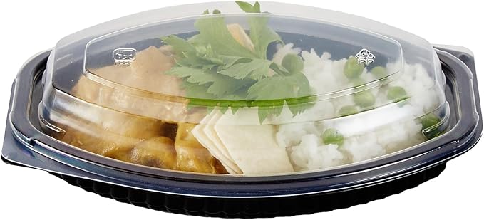 RW Base 12 Ounce Meal Prep Containers, 50 Microwavable To Go Containers With Lids - Disposable, Freezable, Black Plastic Oval Food Containers, Pack Hot And Cold Food, For Takeaway - Restaurantware