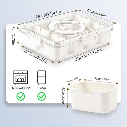 2-Pack Snackle Box Container, Dishwasher Safe Snackle Box with Lid for Candy, Fruit, Cookie, Snack, Divided Serving Tray with Lid and Handle for Entertaining, Party,
