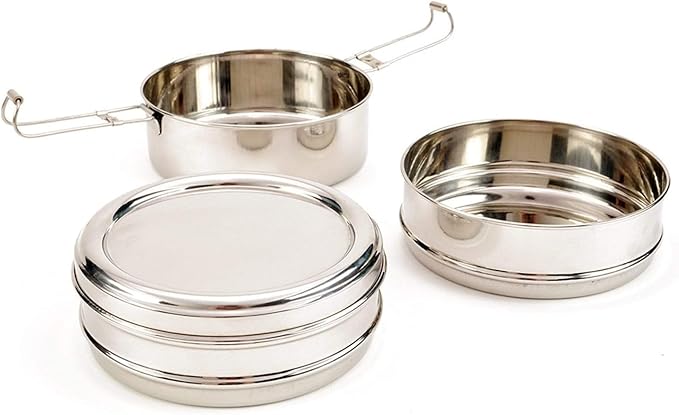 ECOlunchbox Tri Bento 3-Tier Stainless Steel Lunch Box | 4.5 Cups (36 oz) Capacity | 5.25 x 5.25 x 4 inches (13.5 x 13.5 x 10 cm) | Perfect for Meal Prep, Snacks & Portion Control | Durable, BPA Free