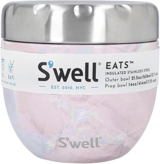 S'well Eats Stainless Steel Food Bowls, 21.5oz, Onyx, Triple-Layered Vacuum-Insulated Containers Keeps Food Cold for 11 Hours and Hot for 7 hours, Condensation Free, BPA Free