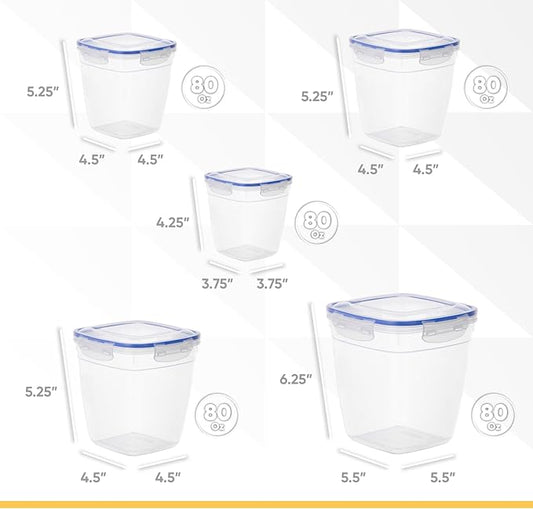 Superio Plastic Food Storage Container Set, BPA Free, Sealed Containers with Airtight Lids for Pnatry, Cupboard, and Fridge- Microwave and Dishwasher Safe (10) (5-Pack)