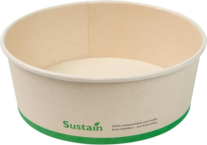 Restaurantware-Sustain 44 Ounce Sturdy Paper Take Out Boxes, 50 Round Take Out Food Containers - With PLA lining, Compostable, Bamboo Paper Containers, Disposable, Greaseproof