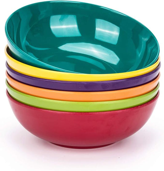 KOXIN-KARLU Melamine Bowls, 7.5-inch Pasta Bowls Salad Bowl, set of 6 in 6 Assorted Colors