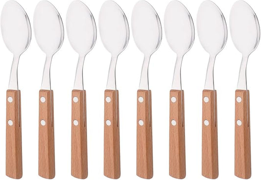 Espresso Spoons, 8-Piece Mini Coffee Stainless Steel Spoons Bistro Small Spoons for Dessert, Tea, Appetizer, Dessert Spoons with Wooden Handle, 6.3-inch Flatware Teapoons