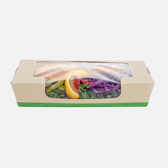 Restaurantware-Sustain 40 Ounce Sturdy Paper Take Out Boxes, 50 Disposable Take Out Food Containers - With PLA lining, Clear PLA Window, Bamboo Paper Containers, Compostable, Tab-Lock Design