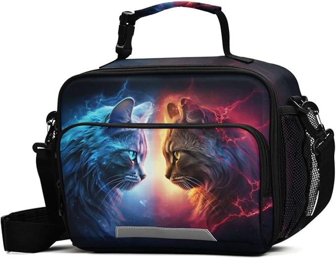 MNSRUU Student Lunch Bag Cat Lightning Insulated DinnerTotes Picnic Bag Lunch Box with Adjustable Shoulder Strap for Teen Kids Adults