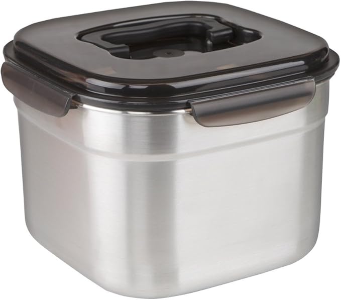 STENCOC Stainless Steel BPA Free Square Leakproof Airtight Kimchi/Pickle/Food Storage Container Saver (5.8L / 196oz / 9.1") One Handle
