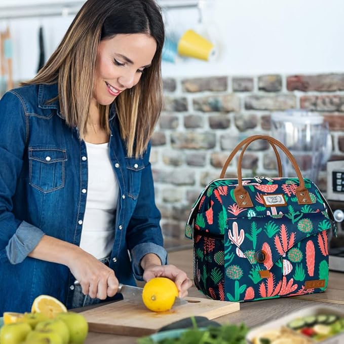 Lekesky Lunch Bag Lunch Box for Women Men Reusable Insulated Lunch Tote Bag, Leakproof Thermal Food Handbags for Travel, Cactus