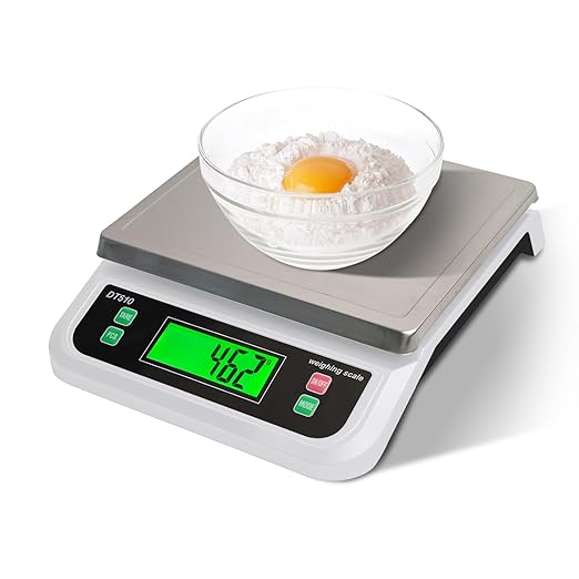 Large Digital Kitchen Scale 88lbs/40kg Kitchen Scales for Food with Tare and PCS Funtion LCD Display Stainless Stee Tray Baking Scale for Baking and Cooking, Adapter Included (White, 40kg)