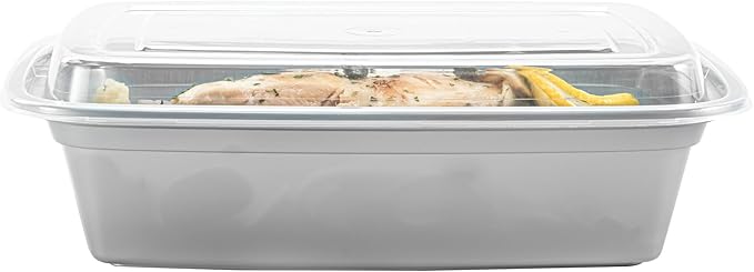 Restaurantware Asporto 38 Ounce Take Out Containers, 100 Food Containers With Lids - Microwavable, Disposable, Silver Plastic To Go Food Containers, No BPA, For Take Out And Delivery