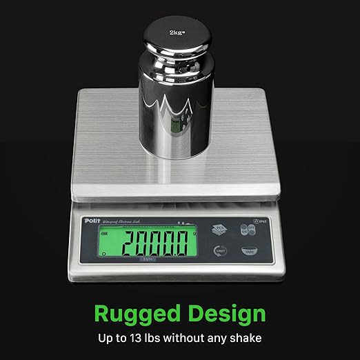 Polit Food Kitchen Scale Sun, 13lb/6Kg Digital Kitchen Scale Grams Ounces 0.5g/0.01oz Accuracy, Waterproof Stainless Steel with LCD Display, Rechargeable, 5 Weight Units (Power Adaptor Included)