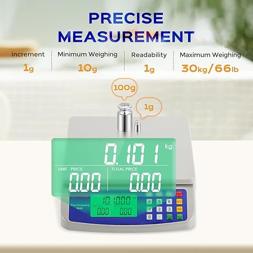 Bonvoisin Commercial Food Scale 66lb/ 30kg Price Computing Scale with kg/lb/oz Conversion, Deli Produce Scale for Kitchen, Market with 1g Division
