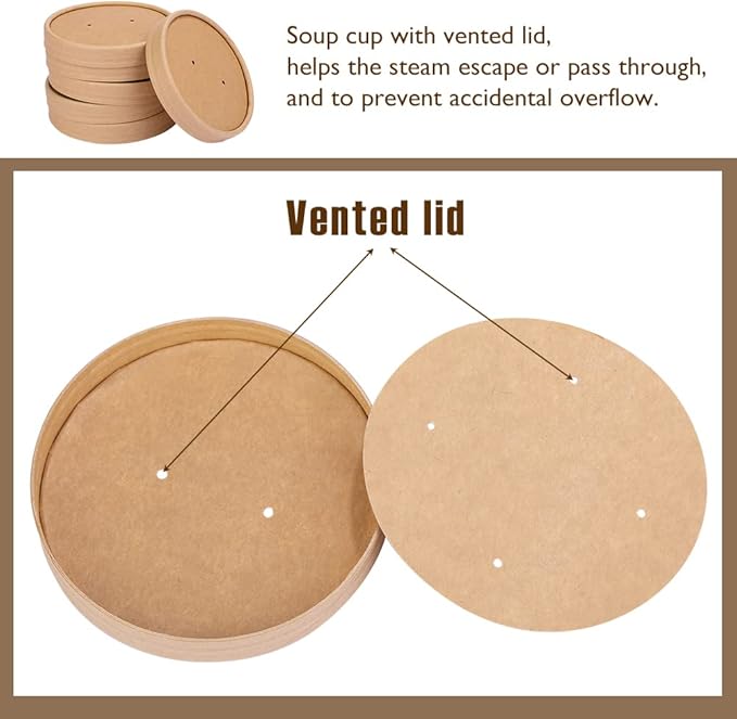 16 oz 25 Pack Paper Soup Containers with lids, Disposable Kraft Food Cups, Soup Cups Paper Ice Cream Cup, Dessert Cup, Yogurt Ice Cream Containers. Great For Restaurants, Take Outs, or To-Go Lunch