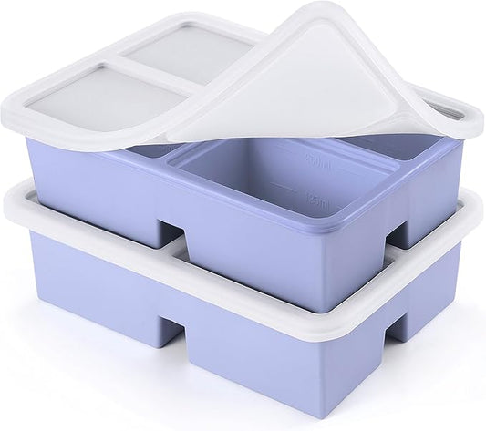 2pack Silicone Freezer Trays With Lid, 1 Cup Silicone Molds, Freezer Molds For Soup, Broth, Leftovers, Microwave-safe Container - Purple