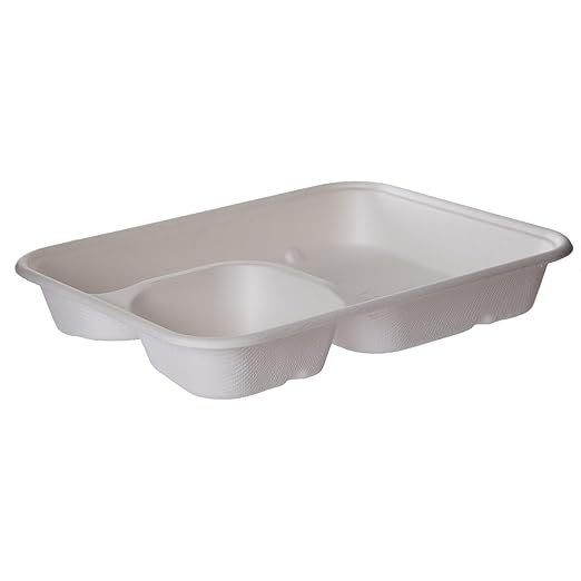 Eco-Products Compostable 6"x8" Disposable Nacho Tray, Case of 400, WorldView 2 Compartment Corner Sauce Dip Containers, Vanguard Renewable White Molded Fiber, No PFAS, ASTM Compliant, BPI-Certified