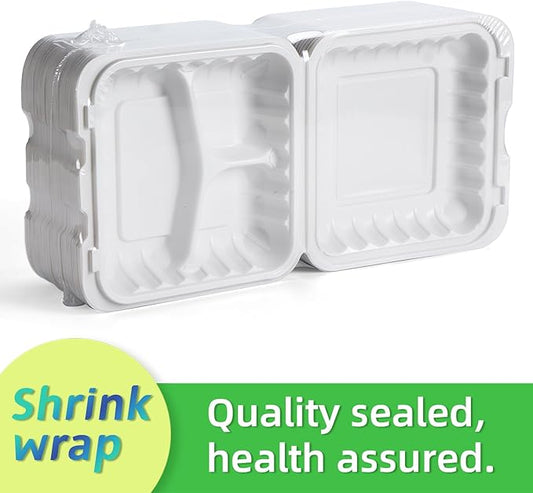 To Go Containers, Reusable 55 Pack BPA Free 3 Compartment Food Container 34 oz MFPP Clamshell Take Out Boxes