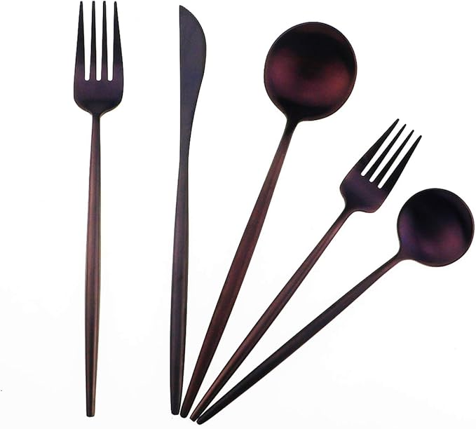 Matte Purple Silverware Set,Gugrida 5-Piece 18/10 Stainless Steel Satin Finish Flatware Set,Kitchen Utensil Set,Tableware Travel Cutlery Set for Camping Office or School Lunch, Dishwasher Safe