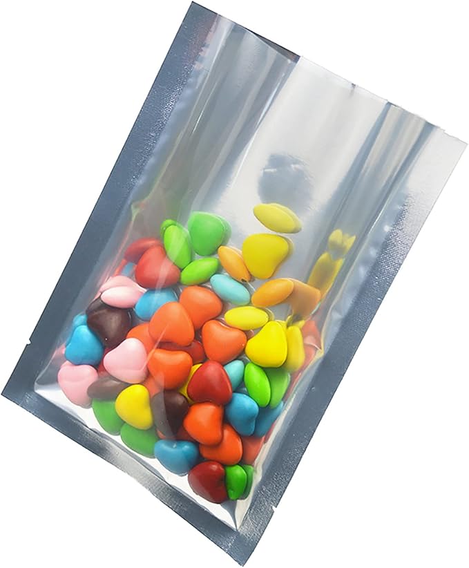 PABCK 500 Pack 2x2.8 inch (1.6x2.4 inch Inside Size) Clear Front Mylar Heat Seal Pouch Foil Bulk Food Storage Kitchen Packaging Vacuum Wrapping