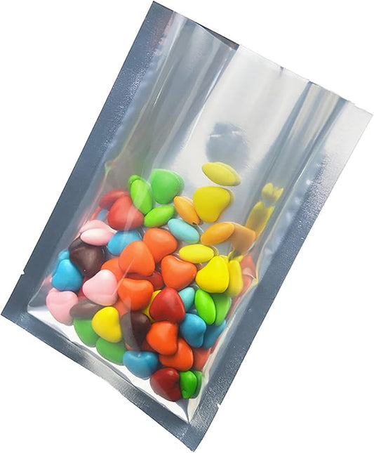 PABCK 500 Pack 2x2.8 inch (1.6x2.4 inch Inside Size) Clear Front Mylar Heat Seal Pouch Foil Bulk Food Storage Kitchen Packaging Vacuum Wrapping