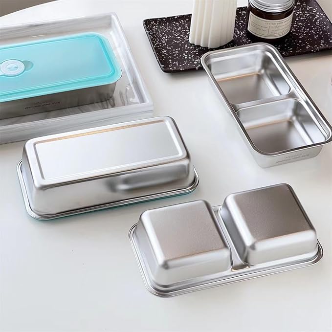 2pcs Grab and Go Snack Containers Stainless Steel, Reusable Snack Condiment Containers with Lids, Double Compartment Food Lunch Meal Container Prep for Travel, Small Packs Container