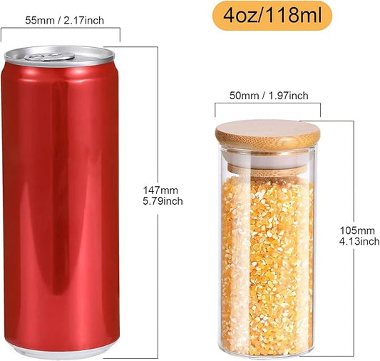 Spice Jars with Label, 20pcs 4 oz Glass Jars with Bamboo Airtight Lids, 200 Printed Spice Labels Waterproof Stickers for Seasoning Containers
