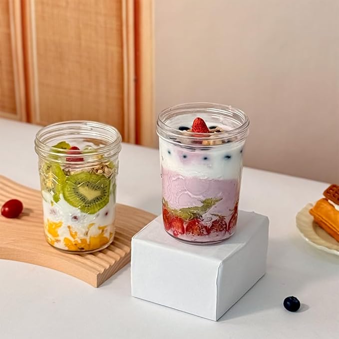 20 oz Glass Oats Containers Jars With Lids and Spoons, 4 Pack Glass Mason Overnight Oat Jars, Glass Overnight Oats Containers, for Parfait,Breakfast, Yogurt