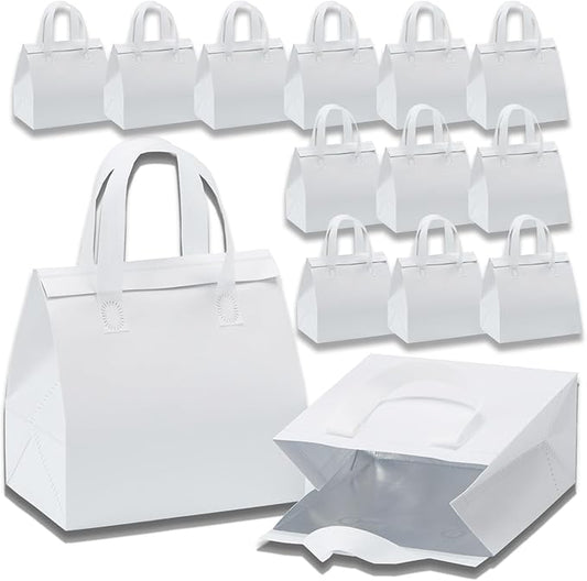 12 Pcs Insulated Take Away Bags, Disposable Lunch Bags For Food Takeaways, Coffee, Milk Tea, Seafood, Pizza, For Restaurants And Grocery Shops 9.5 x 6 x 10 In (white)