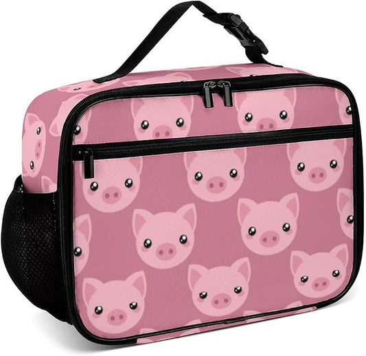 Pink Pig Reusable Lunch Box Insulated Lunch Bag Cooler Bag Lunchbox Meal Food Container Tote Bag for Women Kids Girls School Camping Hiking Picnic Beach Travel