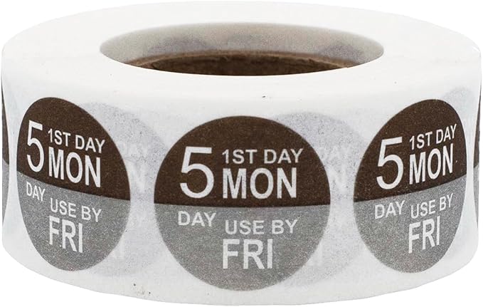 Dissolvable Monday Through Friday 5 Day Food Rotation Labels Use by 3/4 Inch 500 Adhesive Stickers