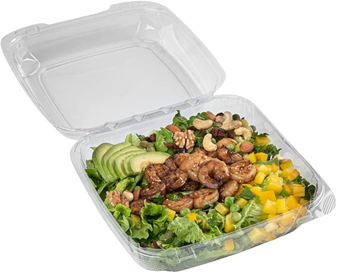 Restaurantware Thermo Tek 45.7 Ounce Clamshell Containers 100 Anti-Fog To Go Food Containers - Freezable Rectangle Clear Plastic Food Packaging Containers Disposable