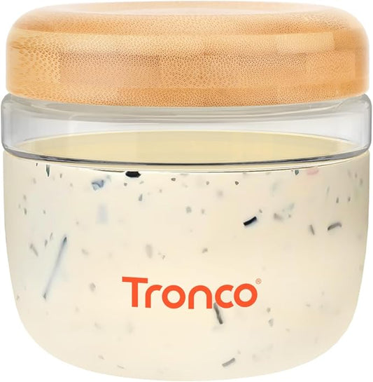 Tronco 24 oz Glass Container with Bamboo Lids, Food Storage Bowls for Soup, Stew & Overnight Oats, Meal Prep, Glass Lunch Bowl Container 100% Leak & Spill Proof, Airtight, BPA-Free- Ideal Gifts