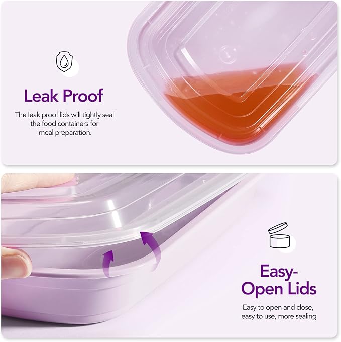 Glotoch Meal Prep Container Microwave Safe 50Pack,1 Compartment Food Containers with Lids, To Go Containers for Takeout, Bento Box, BPA-free, Stackable, Microwave/Dishwasher/Freezer Safe 28OZ(Purple)
