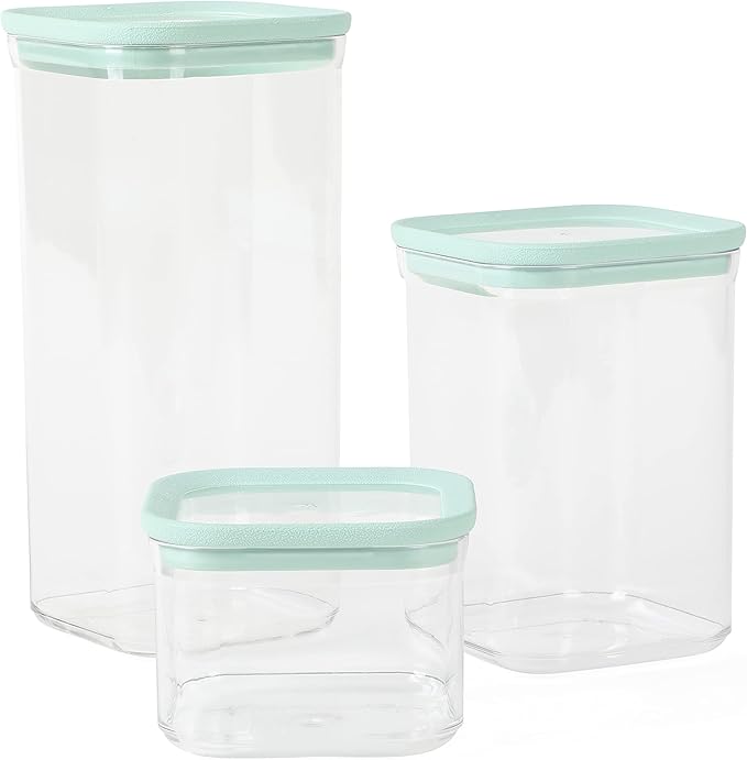 Martha Stewart Langstaff 6 Piece 60 oz, 37 oz, 17 oz Square Stackable Container Set w/Martha Blue Lid