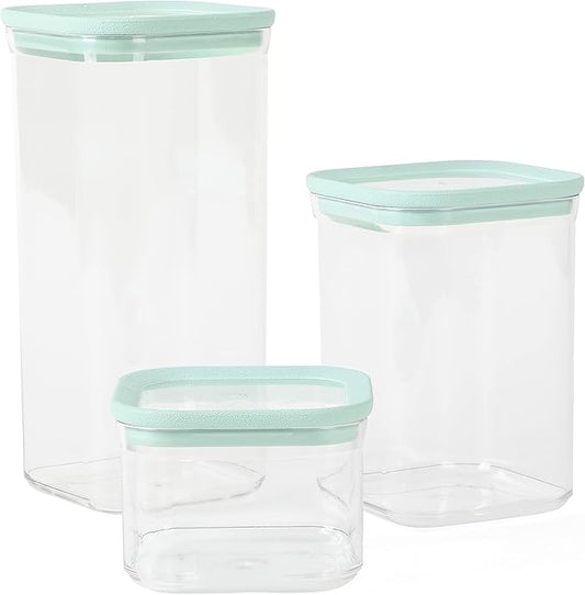 Martha Stewart Langstaff 6 Piece 60 oz, 37 oz, 17 oz Square Stackable Container Set w/Martha Blue Lid