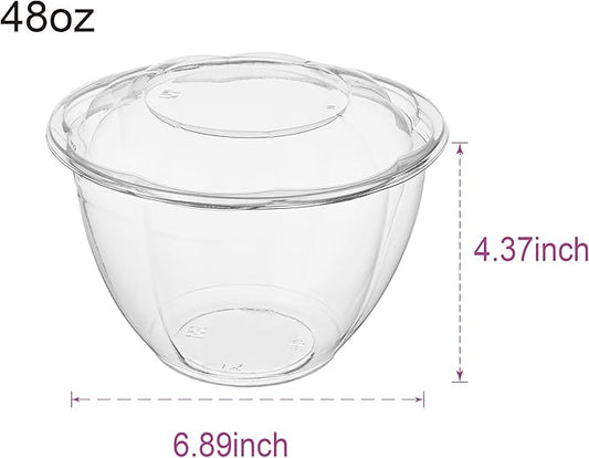 FULING [48 oz. 50 Sets Clear Plastic Salad Bowls with Airtight Lids Disposable To Go Mixing Containers Serving for Fruit, Quinoa, Lunch and Meal Prep