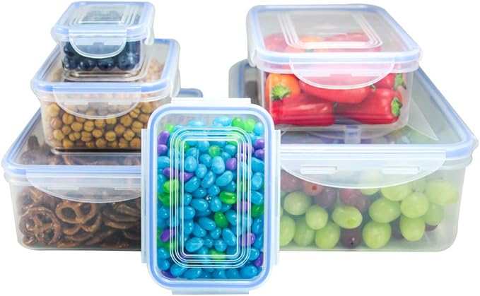 Nicole Home Collection Food Storage Plastic Containers with Locking Lids, Leak Proof, Airtight, Nested, Set Of 6 BPA Free Dishwasher and Freezer Safe