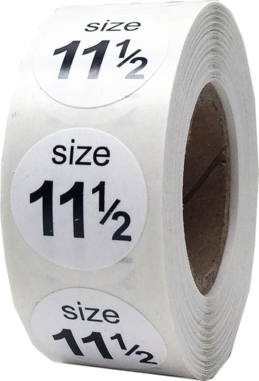 Shoe Size 11 1/2 White Stickers - 3/4 Inch Round, 500 Semi-Gloss Adhesive Labels Per Roll for Retail, Footwear Inventory, and Organization - Made in The USA