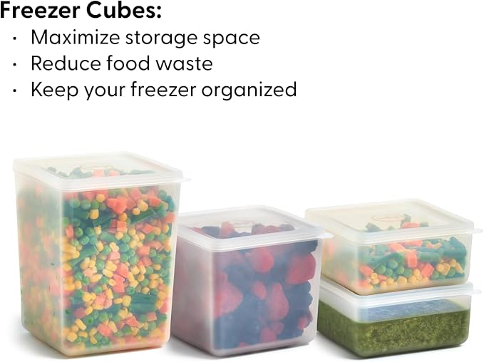 W&P Freezer Cubes- Set of 3 | Reclaim Your Freezer With Tidy Stackable Frozen Food Containers | 16oz, 40oz, 64 oz | Freezer safe, BPA Free, Dishwasher Safe, Microwave Safe (Pack of 5)