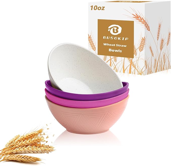 10 oz Small Bowls, Wheat Straw Bowl Set of 4, Unbreakable and Reusable Mini Bowls for Kitchen, Camping, Microwave Safe Bowl for Appetizer, Yogurt and Ice cream (Flower Series)