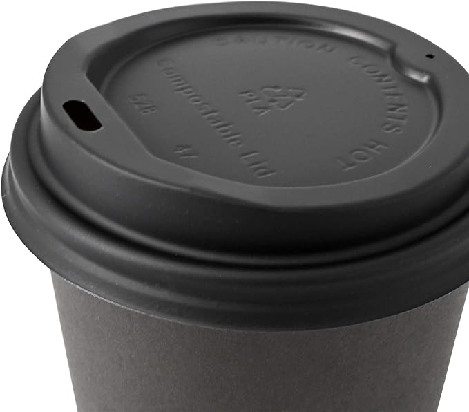 BIOZOYG Coffee Cup Lids 50 Pack black - 3.5 in for Coffee Cups 10 oz, 12 oz, 16 oz Coffee Lids to go - Hot Cup Lid Disposable Dome Lid made of Bioplastic for Coffee to go, Hot Chocolate