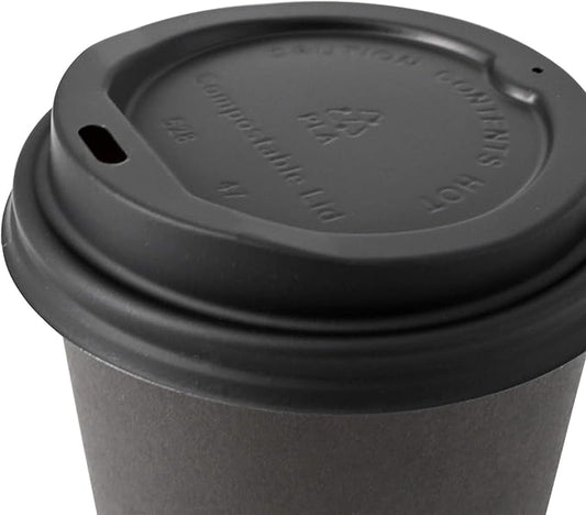 BIOZOYG Coffee Cup Lids 50 Pack black - 3.5 in for Coffee Cups 10 oz, 12 oz, 16 oz Coffee Lids to go - Hot Cup Lid Disposable Dome Lid made of Bioplastic for Coffee to go, Hot Chocolate