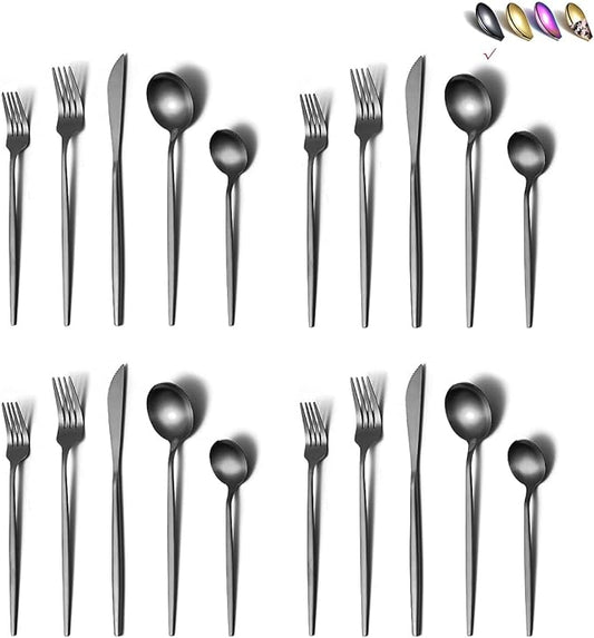Stainless Steel Flatware Set, Titanium Plated, 40-Piece Service Set for 8 (Matte Black)