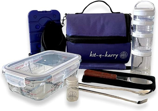 Kit-n-Karry Portion Control Containers with Bag Included - Food Portion Container, Stackable Snack Containers, Insulated Pail, Ice Brick, Portable Cutlery Kit, Dressing Container and Napkin
