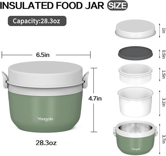Thermo for Hot Food 28oz, Vacuum Insulated Food Container for Adults, Wide Mouth Leakproof Soup Thermo Stainless Steel Insulated Food Jar(Green)