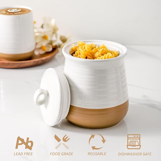 Hasense Ceramic Food Storage Container, Porcelain Kitchen Canisters with Airtight Lid, 35 OZ Coffee Canisters for Kitchen Counter, Candy Jar for Tea, Sugar, Salt and More, Farmhouse Decor, White