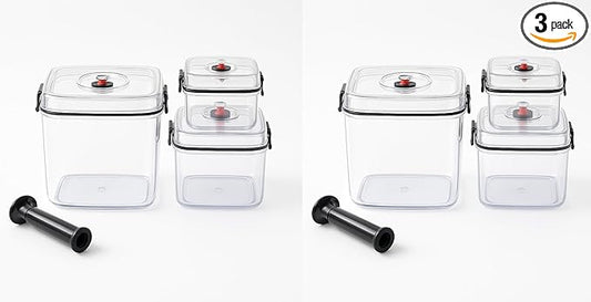 Vacuum Canister Set for Coffee, Tea, Dry Goods – 500ml 1200ml 3000ml Containers with Manual Pump&Time Chart – Food Storage,Bar Essentials, Espresso, Bulk Ground (0.5L+1.2L+3.0L+Pump-Transparent-2pack)